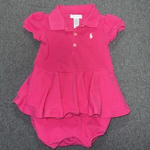 Ralph Lauren   Baby Girl 9M Pink Polo Pony Logo One Piece